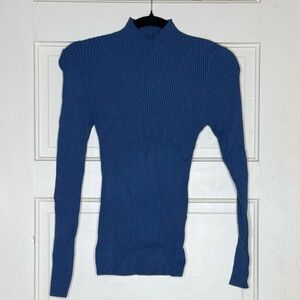 Blue Ribbed Long Sleeve Top